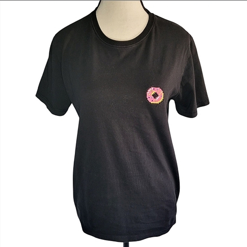 Bricktown Pixelated Pink Donut Black Short Sleeve Streetwear Tee Size XS